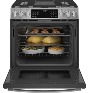GE Profile™ 30" Smart Dual Fuel Slide-In Front-Control Fingerprint Resistant Range