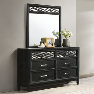 The Obsidian 2-Piece Dresser and Mirror Set is a perfect blend of modern sophistication and functional design, ideal for enhancing any bedroom space. This set includes a stylish dresser and a matching mirror, both finished in a sleek black that exudes con