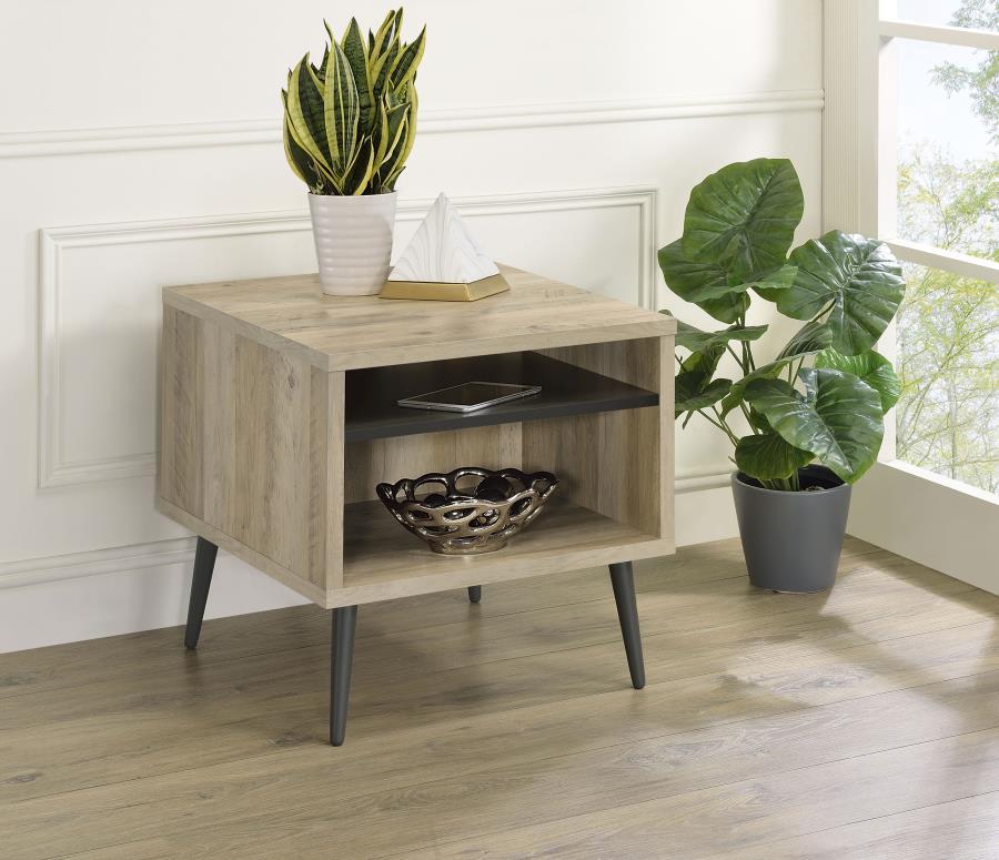 All the best elements of a retro design motif go modern in your updated living space. This wood end table fits beautifully in an easy-living family room or living room, or even as a casual bedroom nightstand. A square silhouette is tasteful and unusual, c