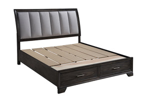  dark finish that commands attention while maintaining a sense of warmth and coziness. The bed stands as the stunning centerpiece