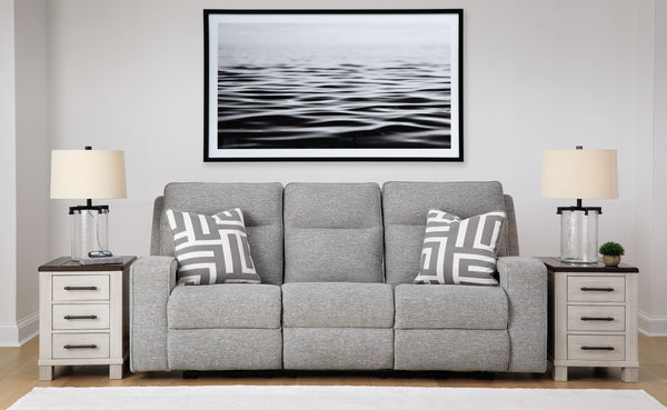 then this power reclining set is the answer. Its clean-lined profile is beautifully contemporary. High-performance fabric and plump cushioning make it so easy to comfortably kick up your heels. The adjustable Easy Viewâ„¢ headres