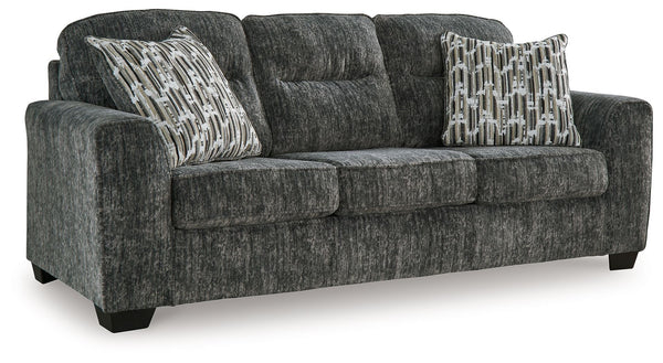  the plush upholstery and dark tri-block legs are a natural complement for so many color schemes. Two accent pillows make th