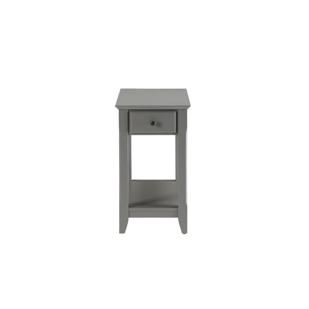 With transitional styling and skinny footprint, this Bertie side table collection does not take away from living space while still offering open storage as well as a drawer. Offered in four colors white, light green, walnut, and gray. One of them is sure 