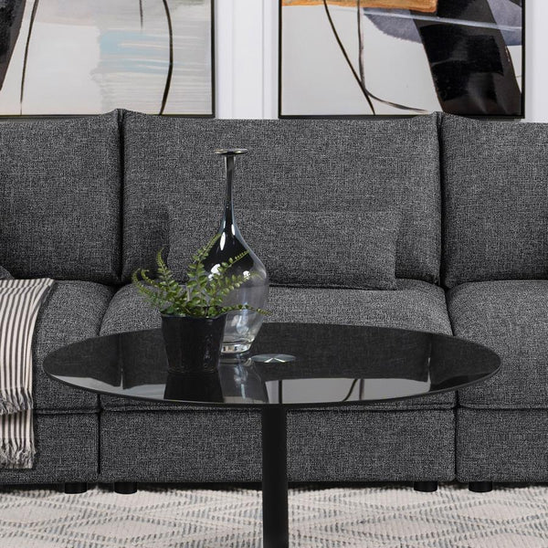  it features plush feather blend and foam cushions with slightly textured upholstery for a sleek look and feel. T