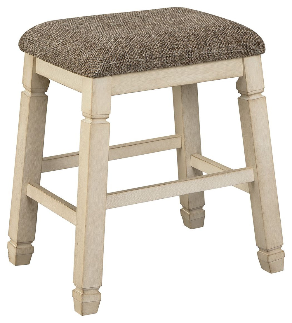  this backless bar stool entices with a saddle seat covered in a heavy woven fabric that complements the antiqued white finish.<br><br><b>Additional Dim