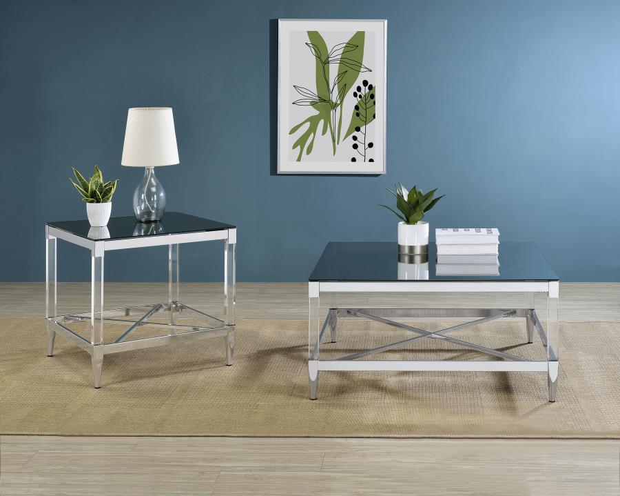 Lindley - 2 Piece Square Coffee And End Table Set - Chrome