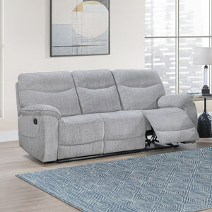 Experience the perfect combination of luxury, comfort, and functionality with the Chablis Reclining Sofa in Mist Gray. Expertly crafted with durable hardwood and plywood interior frames and supported by sturdy motion mechanisms, this sofa offers a long-la