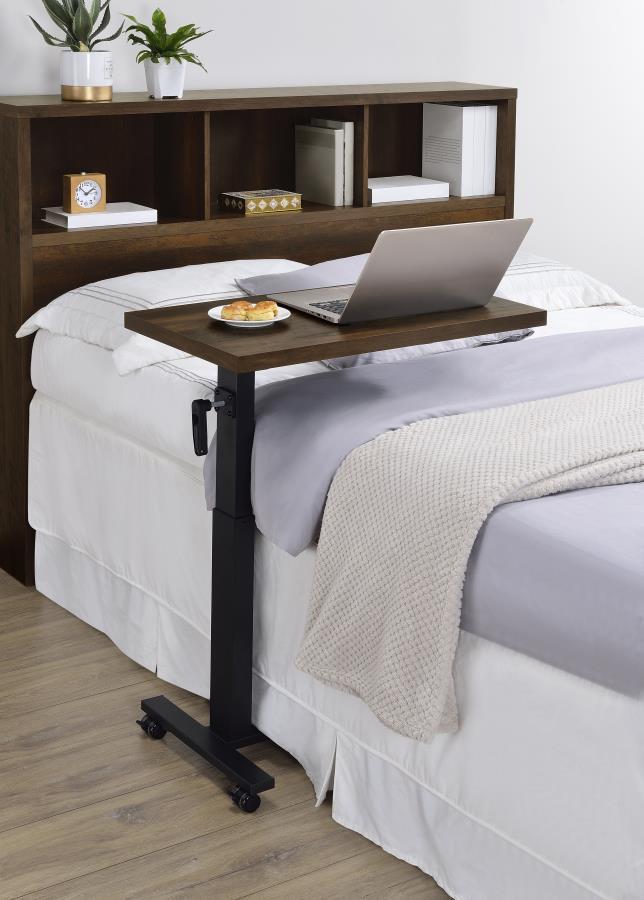Transform your bedroom into a functional retreat with this height-adjustable C-table, designed specifically for use while reclining in bed. The 28-inch wide wood-inspired top offers ample space for working, dining, or reading. Featuring a smooth hand-cran