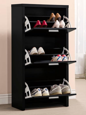 Vivian - Zapatero de madera prensada de 3 cajones - Negro