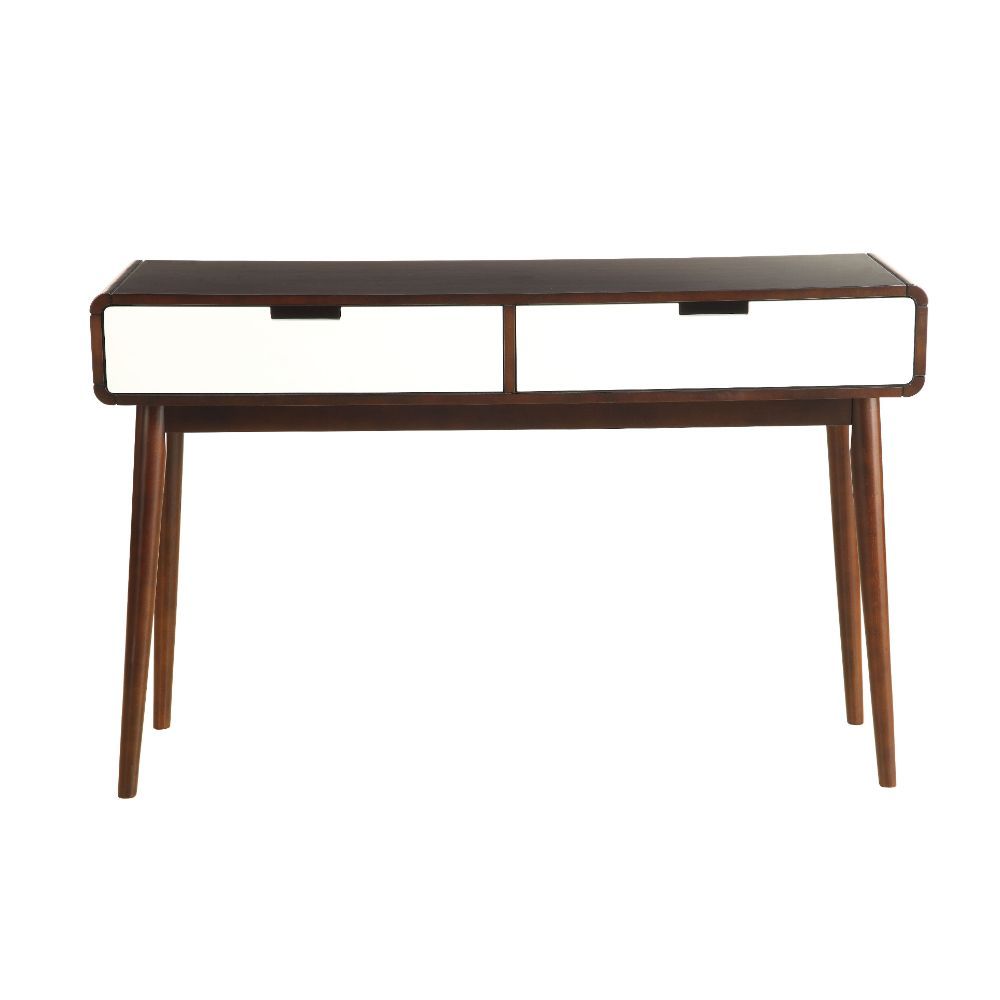 Own the highly sought after mid century modern look with updated color combination of the Christa sofa table, taking the finish dark and adding a high contrast look with white drawers. This sofa table has style and plenty of function. The drawer cut out i