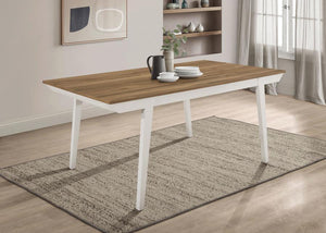  the table shows off a acacia brown wood top that brings warmth and dimension with earthy wood grain patt