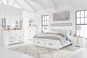 Ashbryn - 7 Pc. - Dresser, Mirror, King Panel Storage Bed, 2 Nightstands - White / Natural
