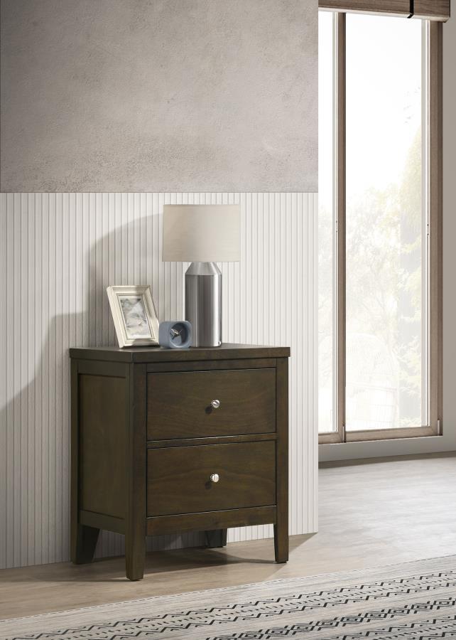 This two-drawer nightstand provides ample storage with a sleek, contemporary design that complements your bedroomâ€™s aesthetic. The deep drawers offer plenty of space for keeping bedside essentials organized, while the dark cocoa finish adds warmth to th