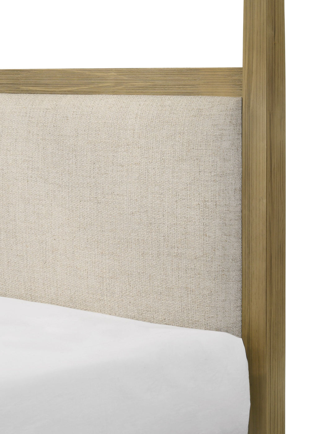 This bedroom set is a harmonious blend of rustic charm and modern simplicity, ideal for creating an inviting and warm atmosphere. The set features a stunning canopy bed as its centerpiece, which boasts a clean-lined frame and a natural wood finish that ex