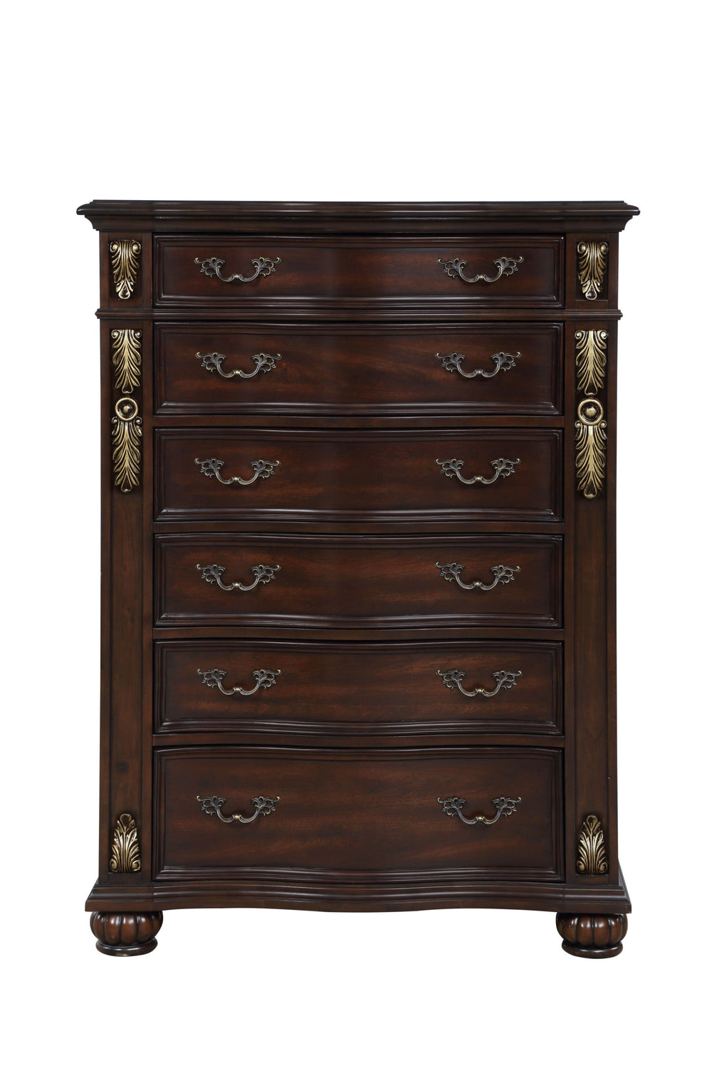 The Royal Classics Maximus 6-Drawer Chest in Madeira Brown is a masterfully crafted piece that blends enduring quality with timeless elegance. Constructed from solid poplar and premium birch veneers, this chest is built to last, offering heirloom-quality 