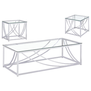 Lille 3-piece Glass Top Coffee End Sofa Table Set Chrome