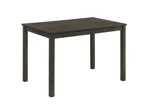 This dining group is a perfect fusion of minimalist design and everyday practicality. The sleek, rectangular table boasts a smooth, dark wood finish that adds a touch of sophistication to any dining space. Complemented by four comfortable upholstered chai