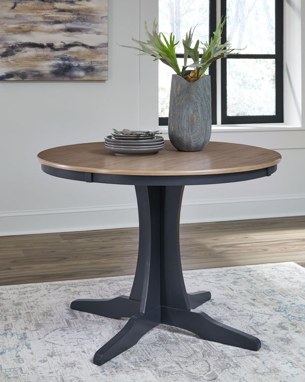  Mindi wood veneer and MDF substrates. Outstanding 2-tone finish features a light brown wood tone top with dark slate blue table base and chair frame. Designed for smaller space dining solutions the 42-" 