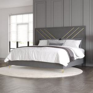  it radiates timeless elegance. Gold metal and mylar accents shine against ultra-soft gray fabric