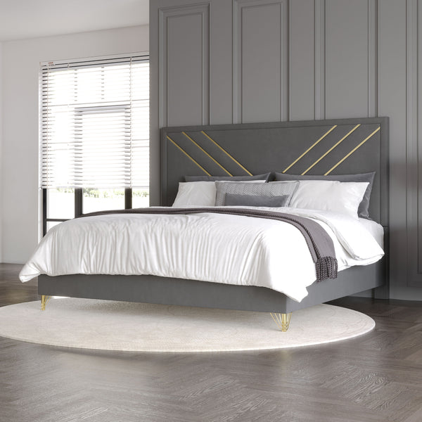  it radiates timeless elegance. Gold metal and mylar accents shine against ultra-soft gray fabric