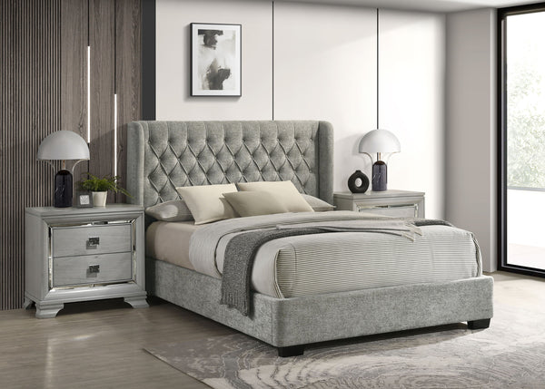 Daphne - Queen Bed - Light Gray Tweed
