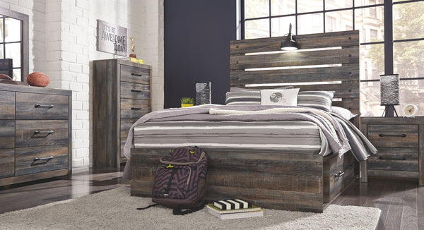  rustic and industrial styles can make one happy marriage. Case in point: this full panel bed with storage. A refined take on barn board beauty