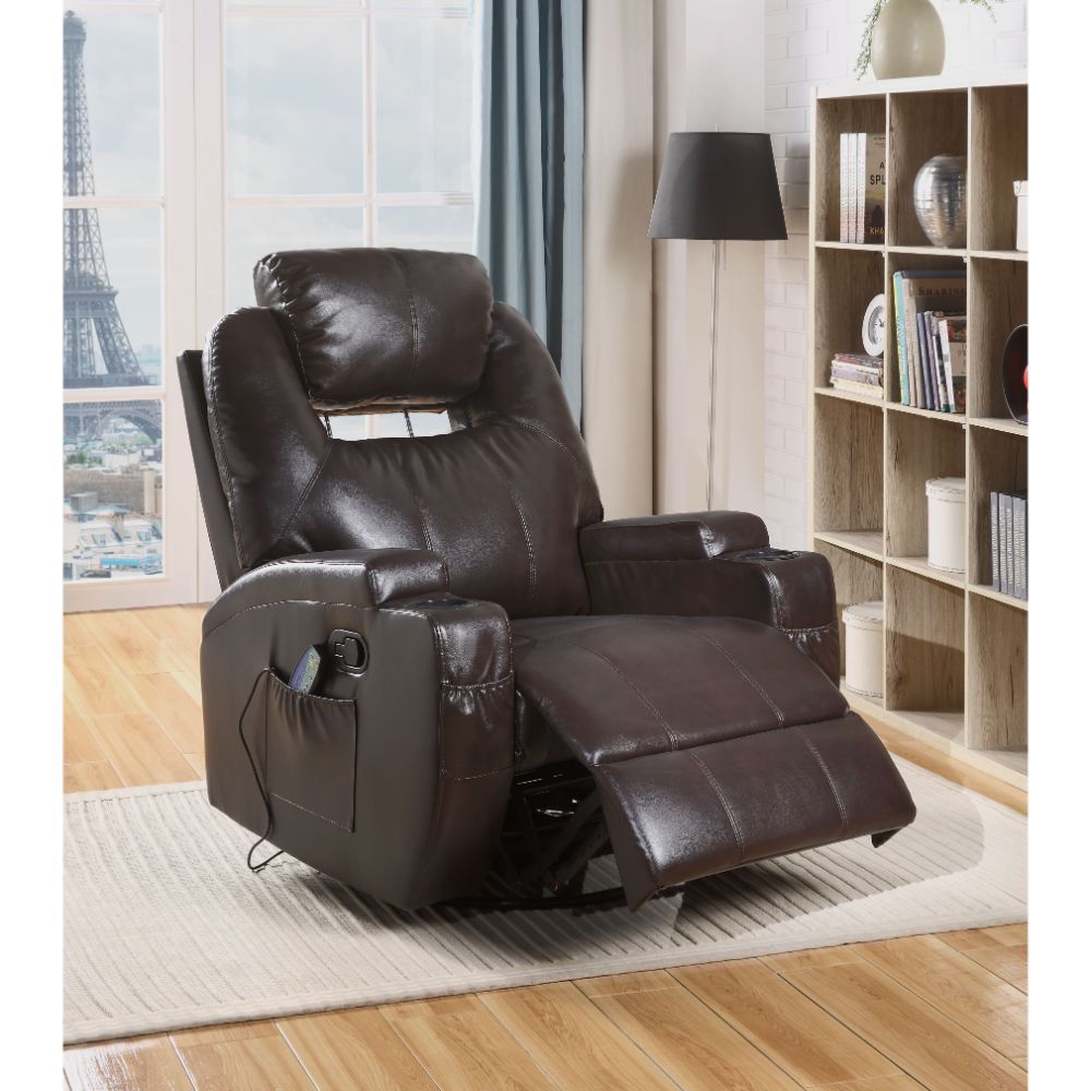 KD Back, Features: Rocker, 360 Swivel Degrees, Power Massage & Cup-Holder Motion Reclining Function (External Latch Handle) Tight Back & Seat Cushion Seat Construction: Pocket Coil, Inside Frame: Pine Wood, Ply, Foam