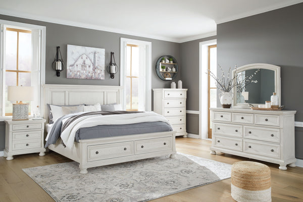 Elegant, timeless furnishings take your bedroom to the next level. Nothing does that better than this set. The antiqued white finish with a wonderful grain texture radiates sophistication, while the dark bronze-tone hardware adds an ornate touch to the ha