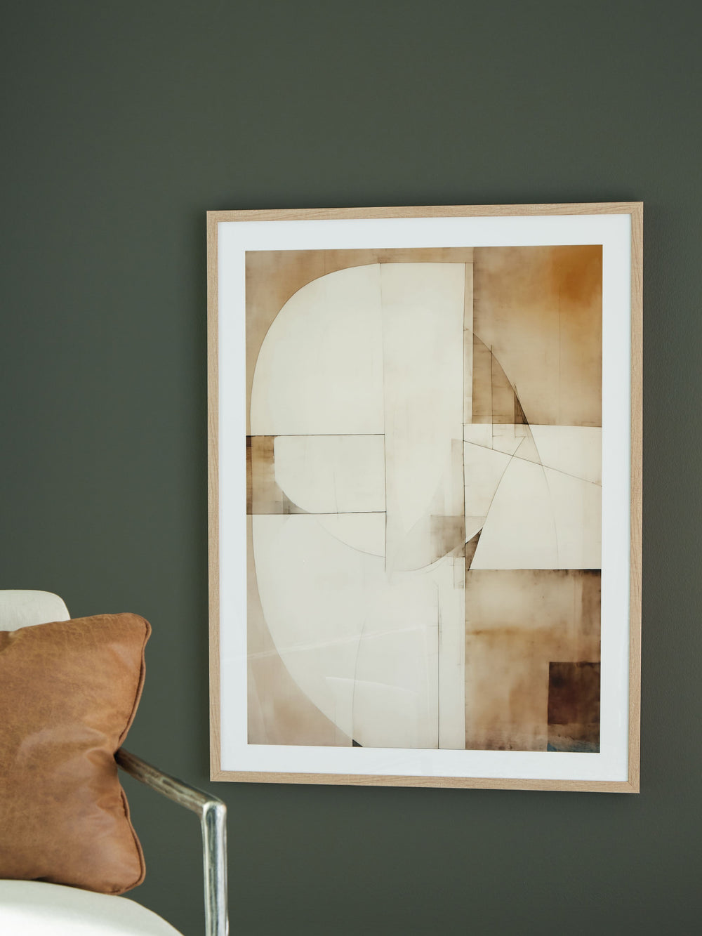 Intriguing geometric forms make for an eye-catching abstract design in this wall art. Brown, tan and white hues add a warmly neutral touch to your wall decor. Restaging your space? The option to hang it one of four ways provides must-have versatility.<br/