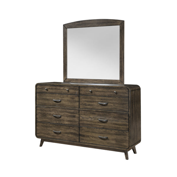 The Rex 8 Drawer Dresser & Mirror in Walnut Brown is a perfect blend of durability and style. This set includes a dresser and a mirror, both crafted from solid rubberwood, manufactured woods, and oak veneers, ensuring superior stability and longevity. The