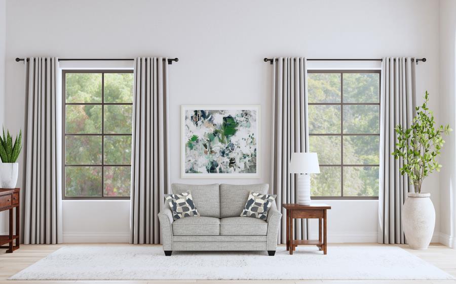 Instill a sense of comfort and inviting elegance in your living space with this well-tailored modern loveseat from our sofa collection. Showcasing a wonderfully textured boucle fabric in a multidimensional gray hue, it-'s not only contemporary and flexibl
