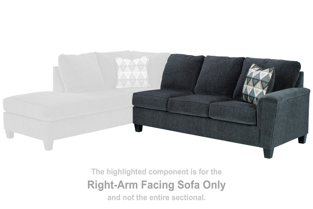 This right-arm facing sofa with corner wedge is made with polyester upholstery. Pairs with other items in the series to make a sectional.<br><br><b>Additional Dimensions</b><br><ul><li>Arm height: 27-"</li><li>Leg height: 4.5-"</li><li>Minimum width of do