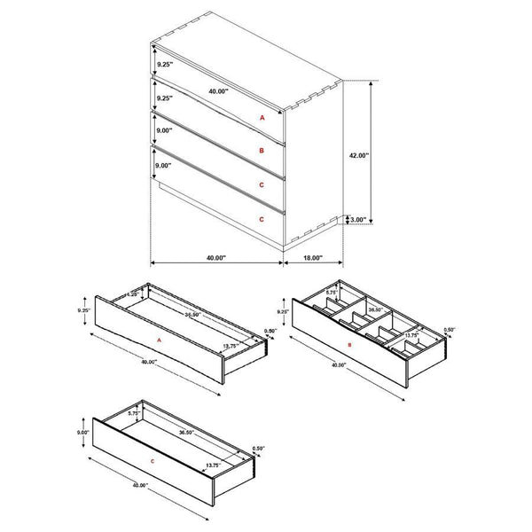 Winslow - Cómoda de dormitorio de 4 cajones - Nogal ahumado