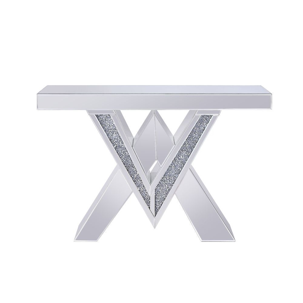 The Noralie Console Table will add a contemporary touch to any room in your home. With its clean lines, this brilliant rectangular occasional table showcases a distinctive style for an intriguing look. The table features a fully mirrored beveled table top