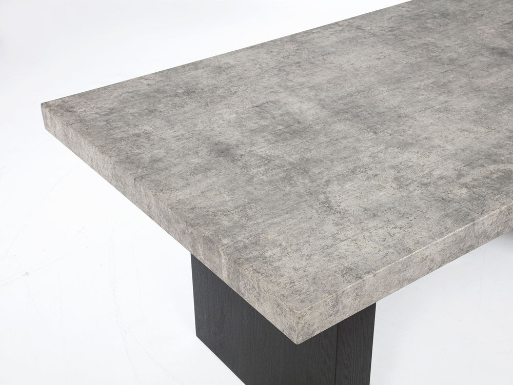 Elevate your dining experience with this contemporary ensemble that perfectly balances style and functionality. Featuring a bold, concrete-inspired tabletop and sleek black supports, this centerpiece is both striking and durable, ideal for modern living. 