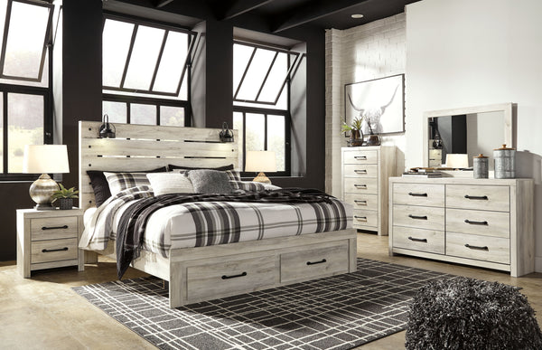 Cambeck - Whitewash - King Panel Bed with 2 Storage Drawers