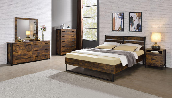 Juvanth - Queen Bed - Rustic Oak & Black Finish - 38"