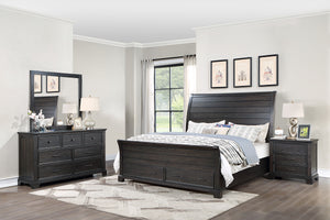 Create a sanctuary of elegance and comfort with the Stafford County 4 Piece Wood Bedroom Set in walnut brown. This inviting set includes a sleigh platform bed with a storage base, a dresser, a mirror, and a nightstand, all crafted from solid acacia, manuf