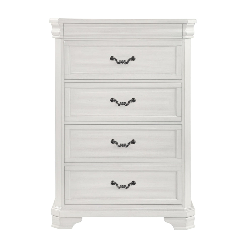 Introducing the Lyndhurst Chest in Vintage Whiteâ€”a harmonious blend of style and functionality for your bedroom. Crafted from solid Acacia, Acacia veneers, and manufactured wood, this chest ensures lasting strength and durability to withstand everyday u