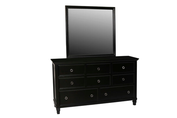 The Tamarack 8 Drawer Wood Dresser in Black offers a perfect blend of durability and style. Built with a combination of solid poplar, basswood veneers, and eco-friendly manufactured wood, this dresser ensures strength and long-lasting durability. Its vers
