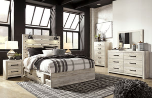 Cambeck - 6 Pc. - Dresser, Mirror, Queen Panel Bed with Side Storage Drawers - Whitewash