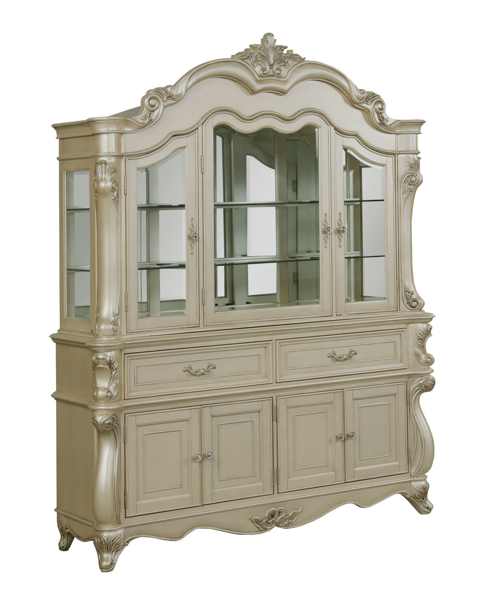 The Monique China Buffet in Champagne is a perfect blend of timeless elegance and robust craftsmanship. This exquisite piece is crafted from poplar solids and birch veneers, ensuring exceptional strength and durability. Reflecting the opulence of classic 