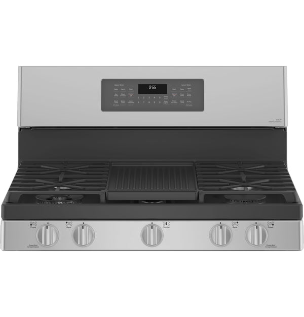 GE Profile™ 30" Free-Standing Gas Double Oven Convection Fingerprint Resistant Range with No Preheat Air Fry