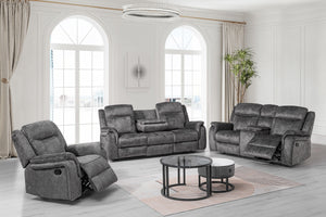 Park City - Manual 3 Piece Sofa & Loveseat & Recliner - Slate<br/><br/><b>Product Features</b><ul><li>Includes: 1 Sofa, 1 Loveseat, 1 Glider Recliner</li><li>Durable Craftsmanship: Our frames are constructed from premium hardwoods and plywood, ensuring st