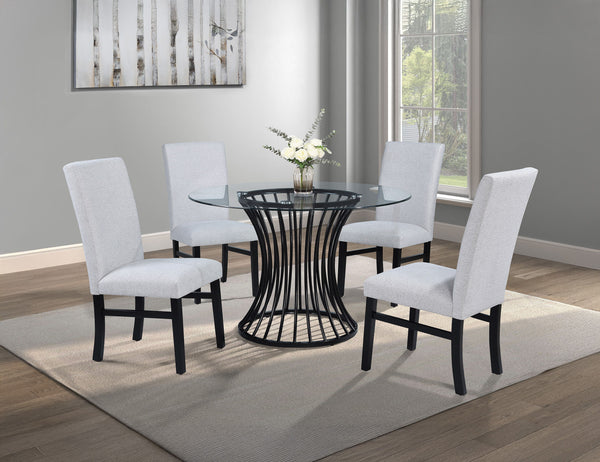  featuring a sculptural black metal base that adds an artistic flair and a se
