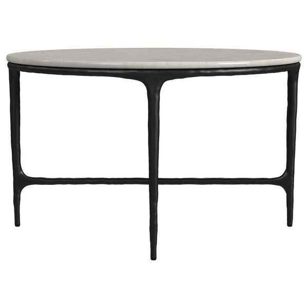 Hermas - Round Genuine Marble Top Metal Coffee Table - White