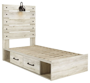 Cambeck - Whitewash - Twin Panel Bed with Side Storage Drawers