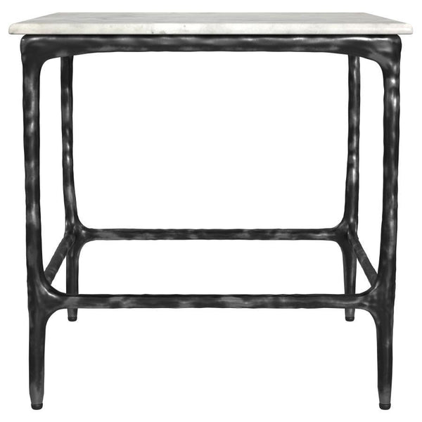 Ebby - Square Genuine Marble Top Metal End Table - White
