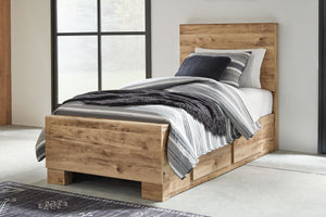  the Hyanna twin panel bed with storage brings cozy outdoor vibes to your bedroom. Four storage drawers keep clothes