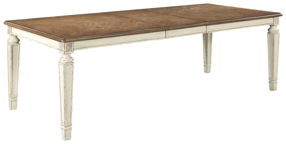 Traditional cottage design. Antiqued two-tone finish featuring chipped white with distressed wood finished tops. Tops feature Oak veneers, while the cases are made with birch veneers and hardwood solids. Framed drawer fronts and decorative fret laid over 